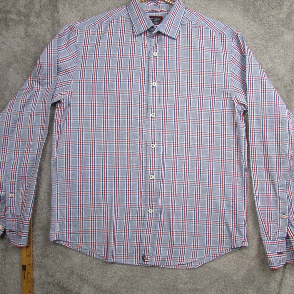 UNTUCKit Shirt Mens Medium Blue Plaid Long Sleeve Button Front Casual Made USA‎